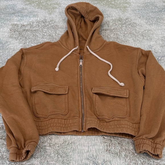 aerie Tops - Aerie Tan Hoodie with White Drawstrings